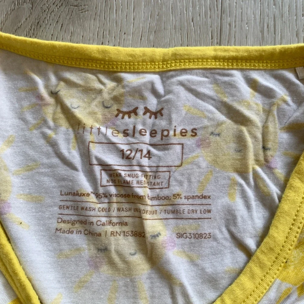 Little Sleepies Sun Pajama Set Lunaluxe Bamboo Yellow White Kids 12/14 Shortie